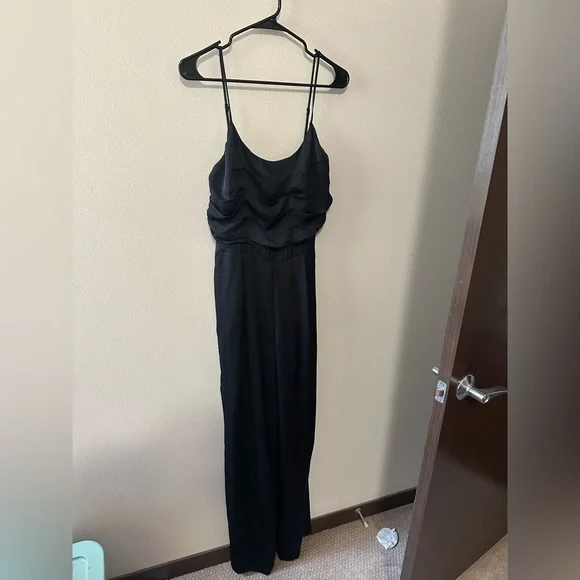 Ramy Brook Black Satin Ezra Jumpsuit size 8 wide leg designer classic piece - Picture 3 of 12